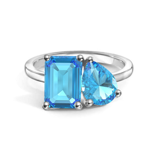 Toi et Moi Personalized Blue Topaz Birthstone Anniversary Ring