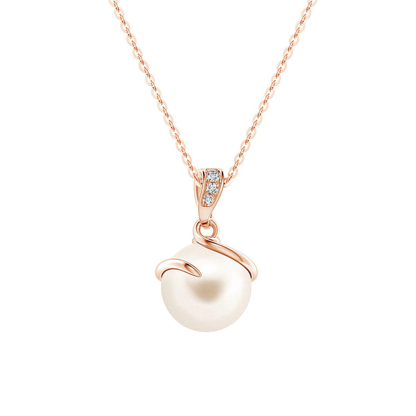 8mm Freshwater Cultured Pearl Spiral Pendant with Moissanite Accent