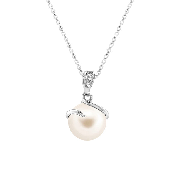 8mm Freshwater Cultured Pearl Spiral Pendant with Moissanite Accent