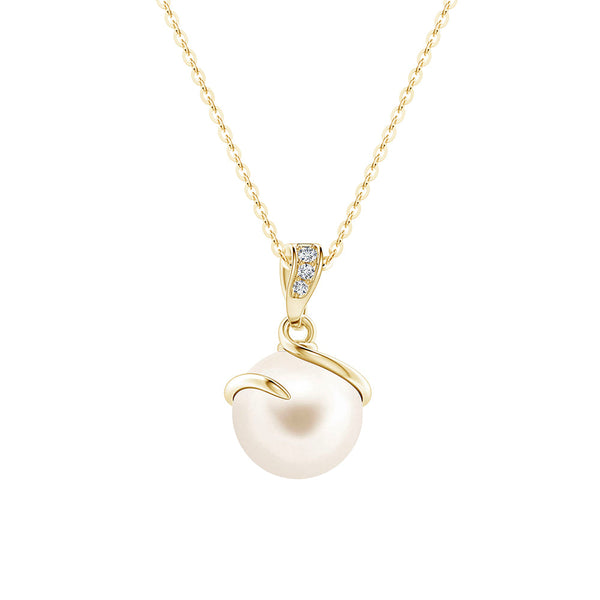 8mm Freshwater Cultured Pearl Spiral Pendant with Moissanite Accent